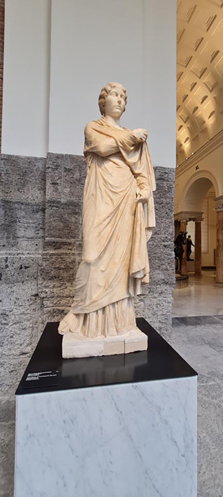 Herculaneum, public area. April 2023.
White marble “Piccola Ercolanese” type statue of a young woman.
On display in “Campania Romana” gallery of Naples Archaeological Museum, inv. 6244.
Photo courtesy of Giuseppe Ciaramella.